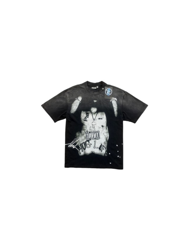 Hellstar Studio X 2Pac Black Wash Vintage Portrait Print Slogan Tee 29558833