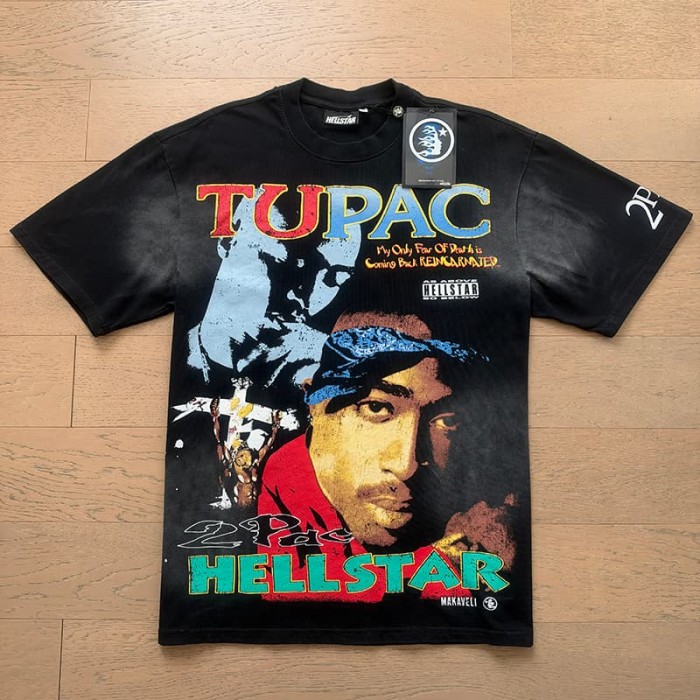 Hellstar Studio X 2Pac Front Color Portrait Letter Back Rebirth Baby Print Slogan Tee 29558844
