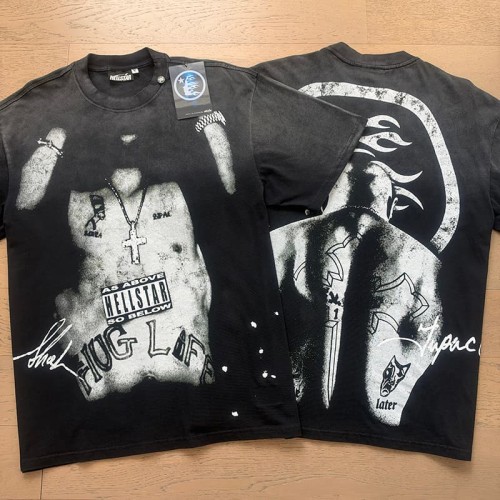 Hellstar Studio X 2Pac Black Wash Vintage Portrait Print Slogan Tee 29558833