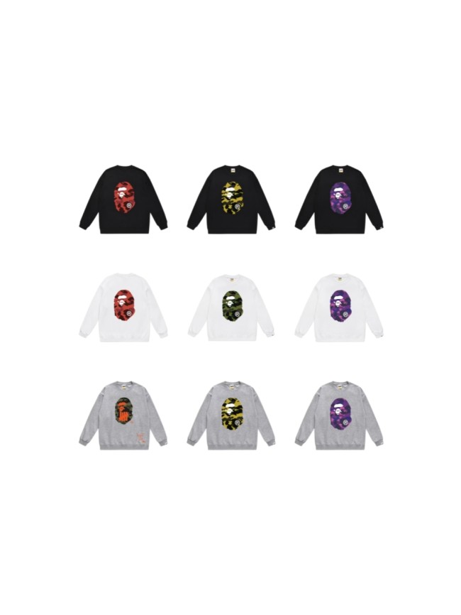A Bathing Ape Camo Ape Head White Round Logo Print Unisex Crew Neck Sweatshirt 16 colors 29558907