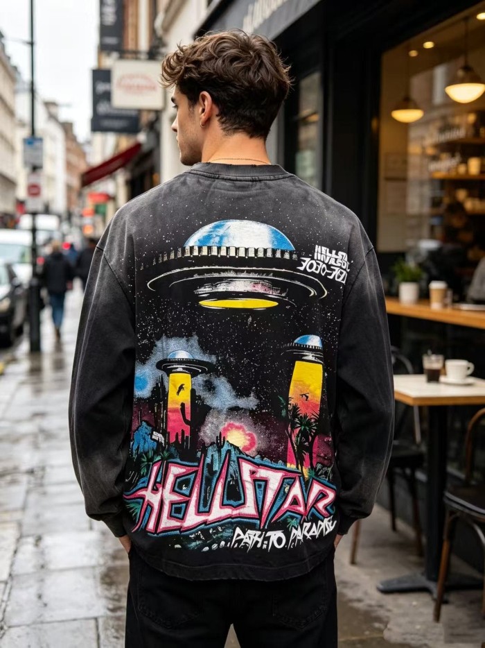 Hellstar Studio Three Eye Alien UFO Gothic Letter Back Desert Long Sleeve T-Shirt 29558872