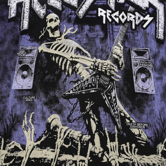 Hellstar Studio Skeleton Guitar Rock Font Back Tour City Slogan Frayed Long Sleeve T-Shirt 29558857