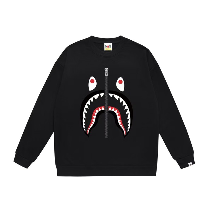 A Bathing Ape Front Shark Head Faux Zip Print Unisex Crew Neck Sweatshirt 3 colors 29558924