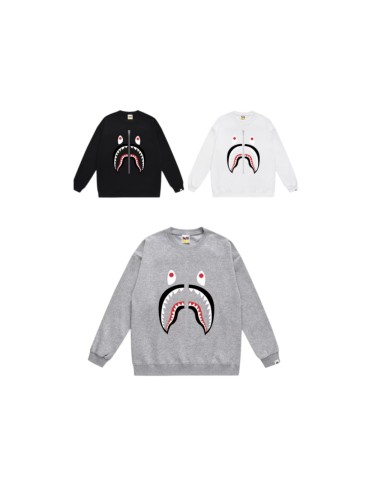 A Bathing Ape Front Shark Head Faux Zip Print Unisex Crew Neck Sweatshirt 3 colors 29558924