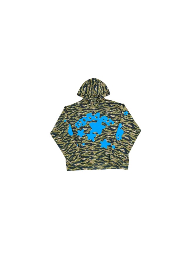 Sp5der Tiger Camo All Over Blue Letter Star Print Oversized Hoodie 29530614