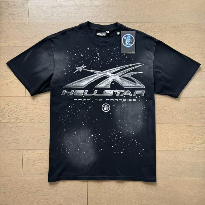 Hellstar Studio Starry Sky Front Metallic Star Slogan Back Flame Face Tee 29558832