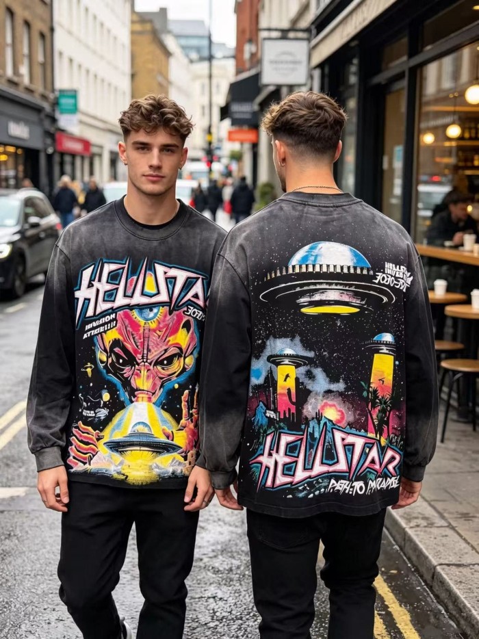 Hellstar Studio Three Eye Alien UFO Gothic Letter Back Desert Long Sleeve T-Shirt 29558872