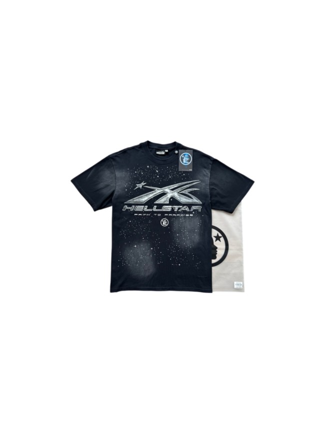 Hellstar Studio Starry Sky Front Metallic Star Slogan Back Flame Face Tee 29558832