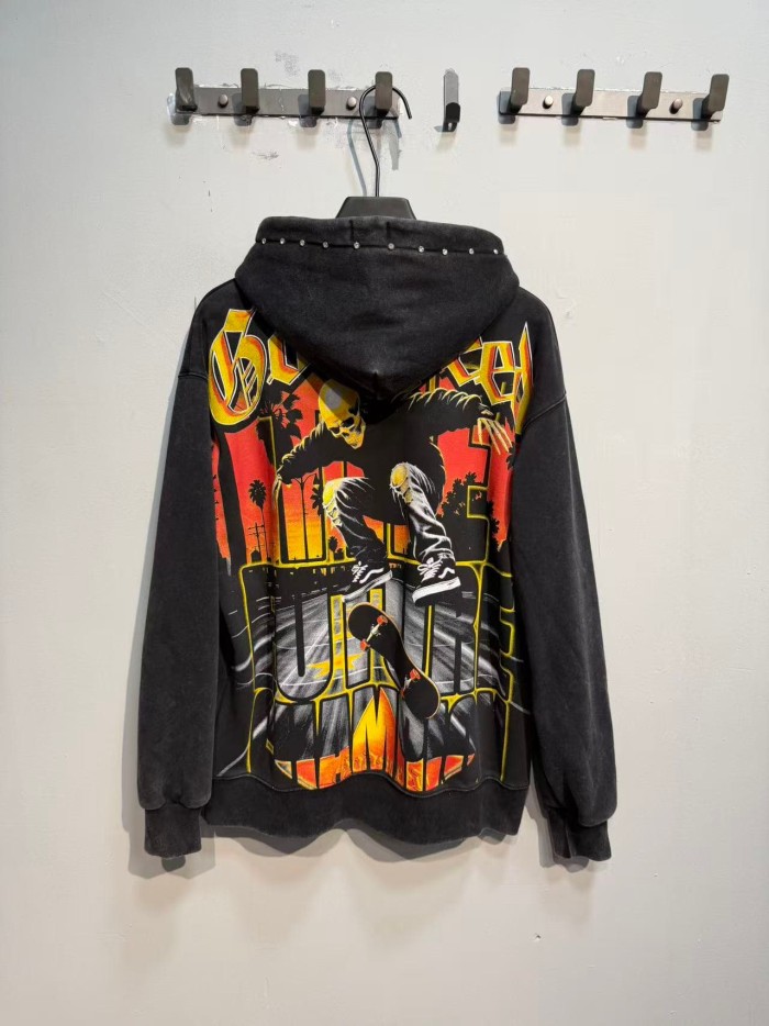 Godspeed Skeleton Skateboard Palm Sunset Washed Fleece Hoodie 2 colors 29563894
