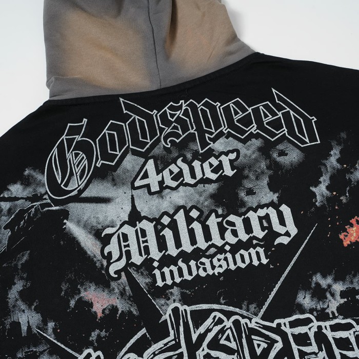 Godspeed  Statue Of Liberty Flame Graphic Military Invasion Text Print Hoodie 29563899