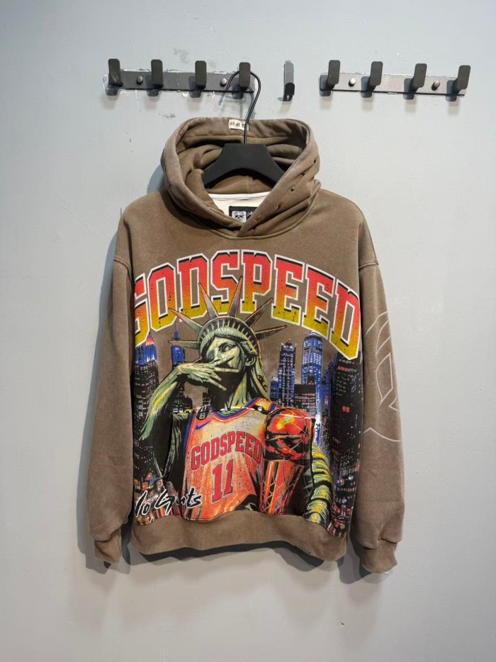 Godspeed Statue Of Liberty Basketball Cracked Letter Logo Washed Fleece Hoodie 2 colors 29563849