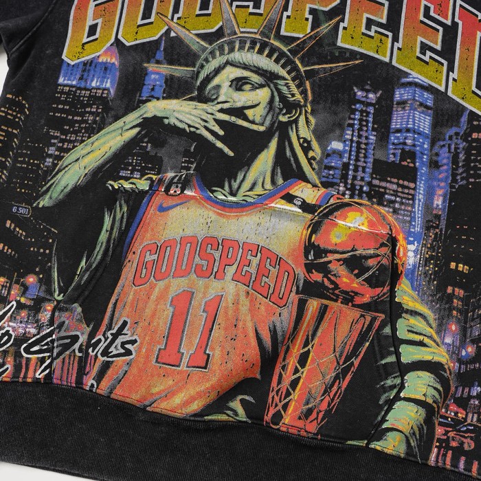 Godspeed Statue Of Liberty Basketball Cracked Letter Logo Washed Fleece Hoodie 2 colors 29563849