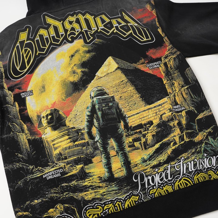 Godspeed  Astronaut Pyramid Sphinx Graphic Front Moon Pyramid Astronaut Print Hoodie 29563900