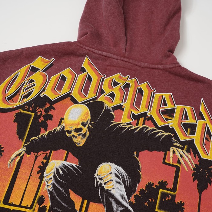 Godspeed Skeleton Skateboard Palm Sunset Washed Fleece Hoodie 2 colors 29563894