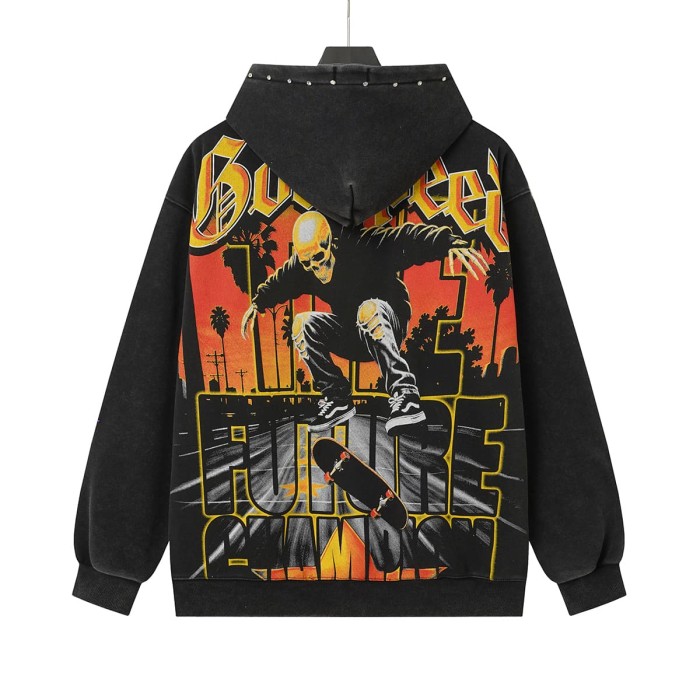 Godspeed Skeleton Skateboard Palm Sunset Washed Fleece Hoodie 2 colors 29563894