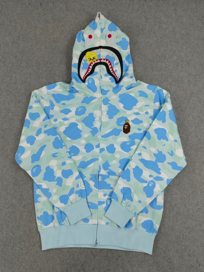 A Bathing Ape Bape 1:1 quality version Stray Kids Co-branded Shark Small Animal Embroidery Camo Zip Up Hoodie 4 colors 29322793