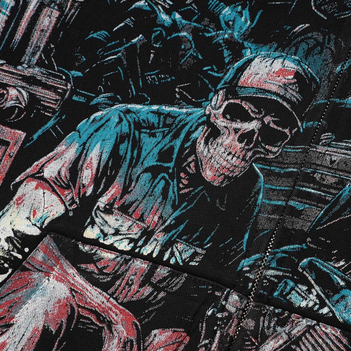 Godspeed Washed Skeleton Motorcycle Print Zip Up Hoodie 2 colors 29563769