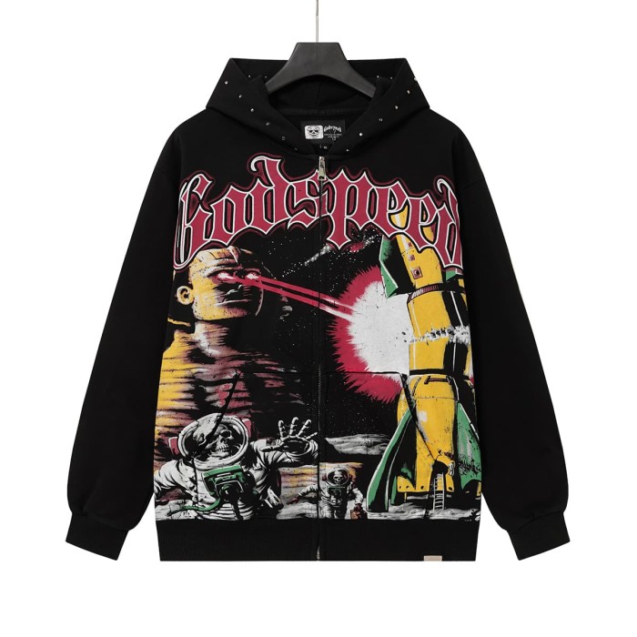 Godspeed Astronaut Skeleton Rocket Graphic World Tour Space Text Print Hoodie 2 colors 29563865