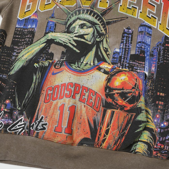 Godspeed Statue Of Liberty Basketball Cracked Letter Logo Washed Fleece Hoodie 2 colors 29563849