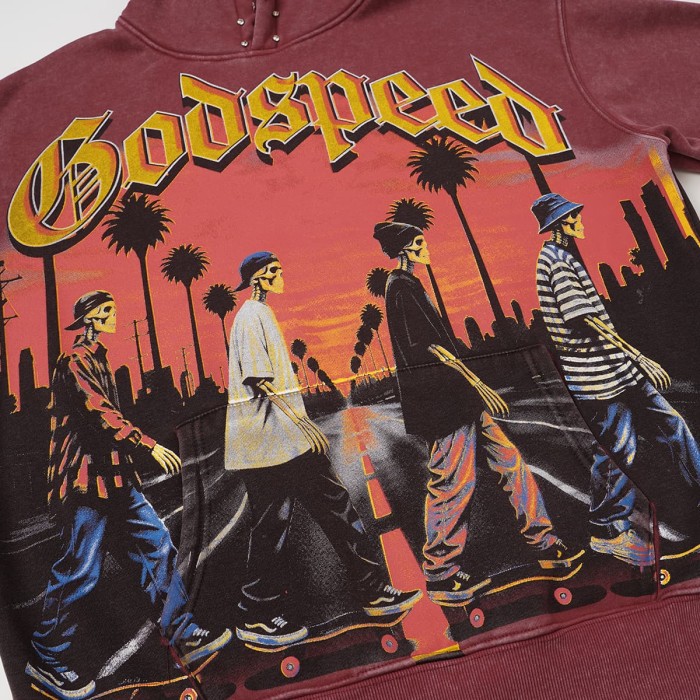 Godspeed Skeleton Skateboard Palm Sunset Washed Fleece Hoodie 2 colors 29563894