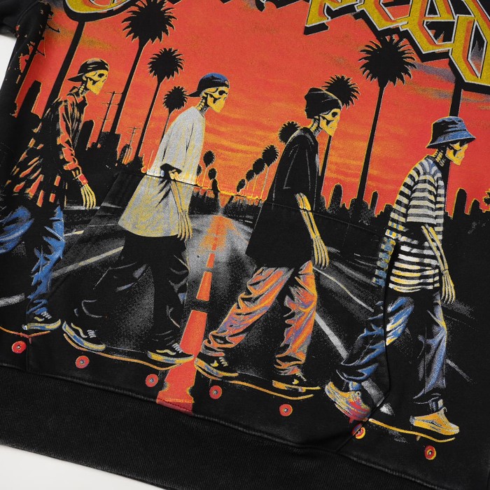 Godspeed Skeleton Skateboard Palm Sunset Washed Fleece Hoodie 2 colors 29563894