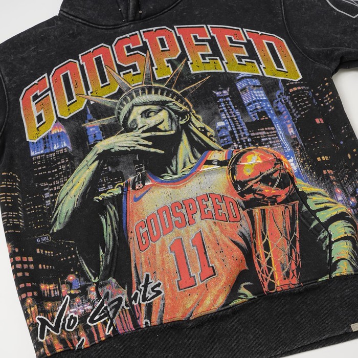 Godspeed Statue Of Liberty Basketball Cracked Letter Logo Washed Fleece Hoodie 2 colors 29563849