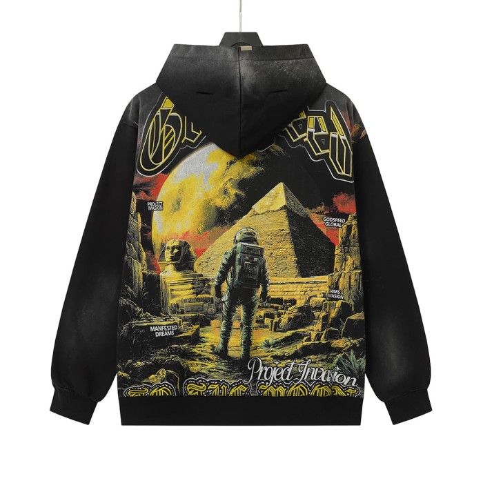 Godspeed  Astronaut Pyramid Sphinx Graphic Front Moon Pyramid Astronaut Print Hoodie 29563900
