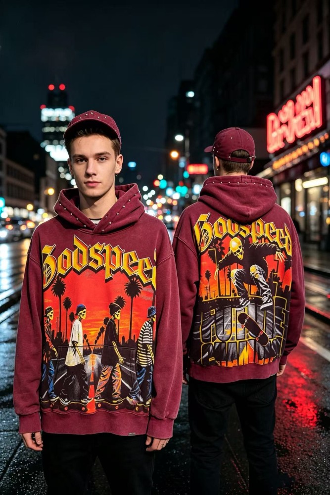 Godspeed Skeleton Skateboard Palm Sunset Washed Fleece Hoodie 2 colors 29563894
