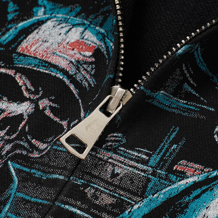 Godspeed Washed Skeleton Motorcycle Print Zip Up Hoodie 2 colors 29563769