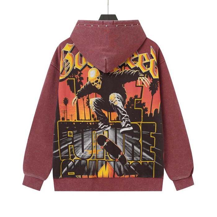 Godspeed Skeleton Skateboard Palm Sunset Washed Fleece Hoodie 2 colors 29563894