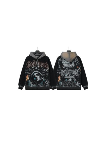 Godspeed  Statue Of Liberty Flame Graphic Military Invasion Text Print Hoodie 29563899