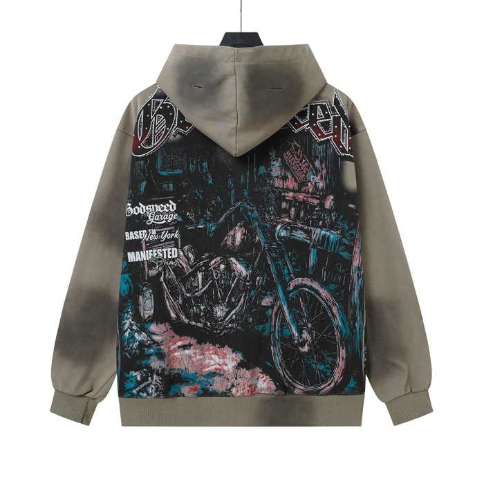 Godspeed Washed Skeleton Motorcycle Print Zip Up Hoodie 2 colors 29563769