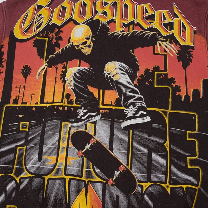 Godspeed Skeleton Skateboard Palm Sunset Washed Fleece Hoodie 2 colors 29563894
