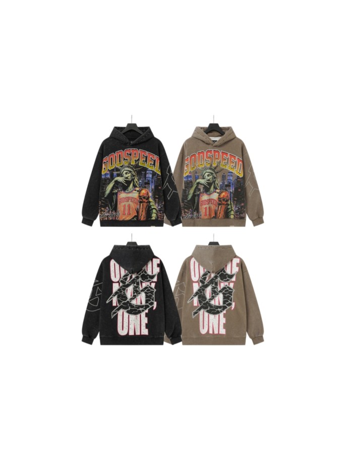 Godspeed Statue Of Liberty Basketball Cracked Letter Logo Washed Fleece Hoodie 2 colors 29563849