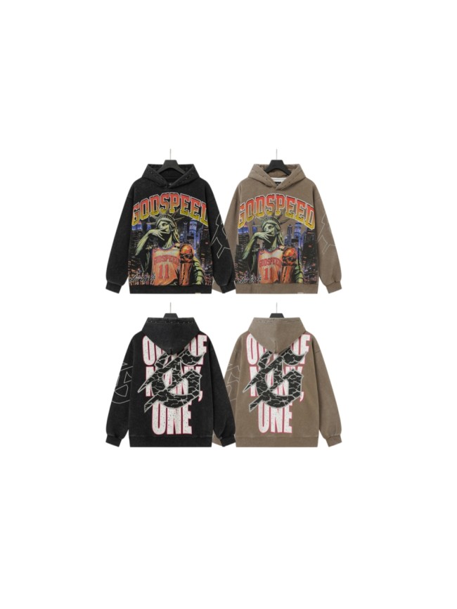 Godspeed Statue Of Liberty Basketball Cracked Letter Logo Washed Fleece Hoodie 2 colors 29563849