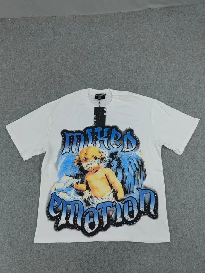 Mixed Emotion Bandage-blindfolded angel gradient Gothic diamond-studded T-shirt 2 colors 29069184