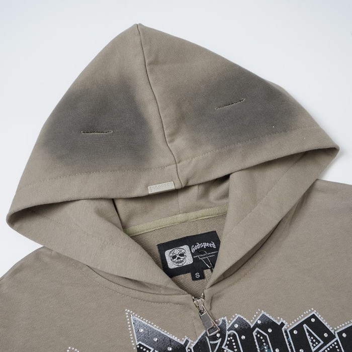 Godspeed Washed Skeleton Motorcycle Print Zip Up Hoodie 2 colors 29563769
