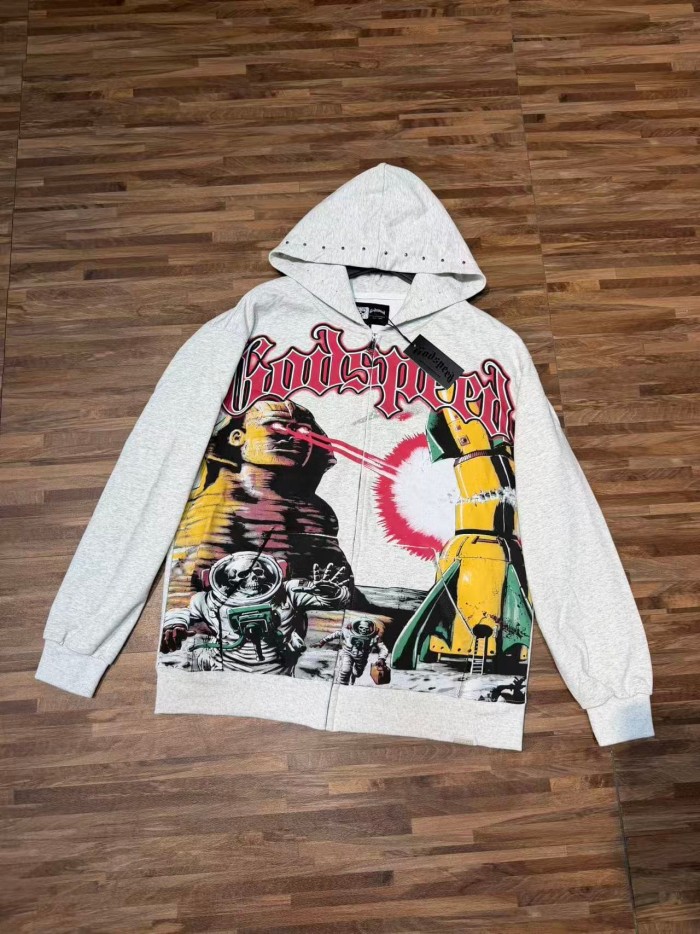 Godspeed Astronaut Skeleton Rocket Graphic World Tour Space Text Print Hoodie 2 colors 29563865