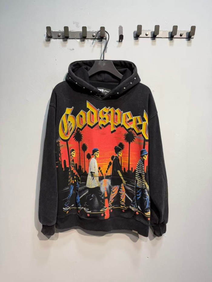 Godspeed Skeleton Skateboard Palm Sunset Washed Fleece Hoodie 2 colors 29563894