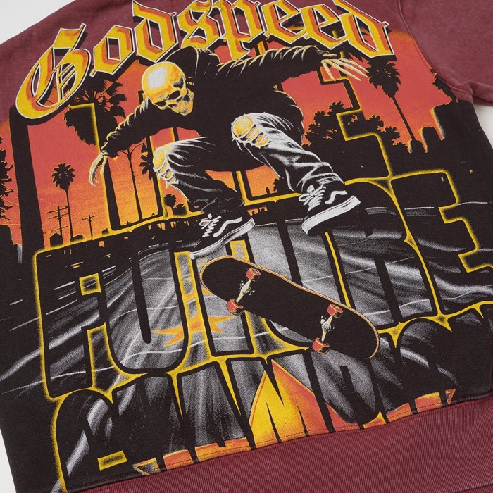 Godspeed Skeleton Skateboard Palm Sunset Washed Fleece Hoodie 2 colors 29563894