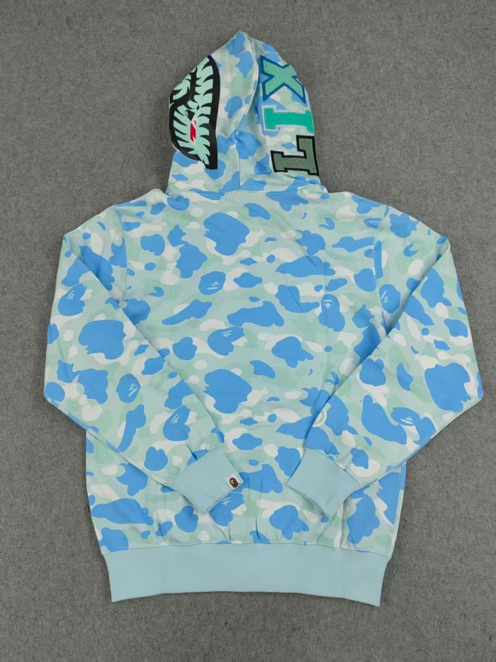 A Bathing Ape Bape 1:1 quality version Stray Kids Co-branded Shark Small Animal Embroidery Camo Zip Up Hoodie 4 colors 29322793