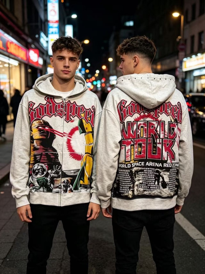 Godspeed Astronaut Skeleton Rocket Graphic World Tour Space Text Print Hoodie 2 colors 29563865