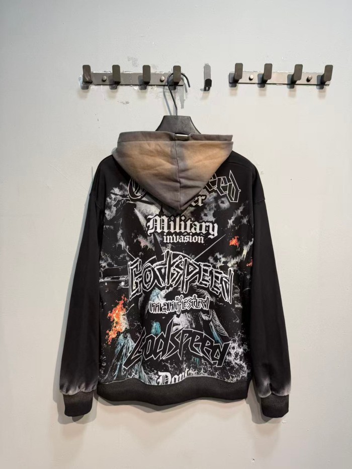 Godspeed  Statue Of Liberty Flame Graphic Military Invasion Text Print Hoodie 29563899