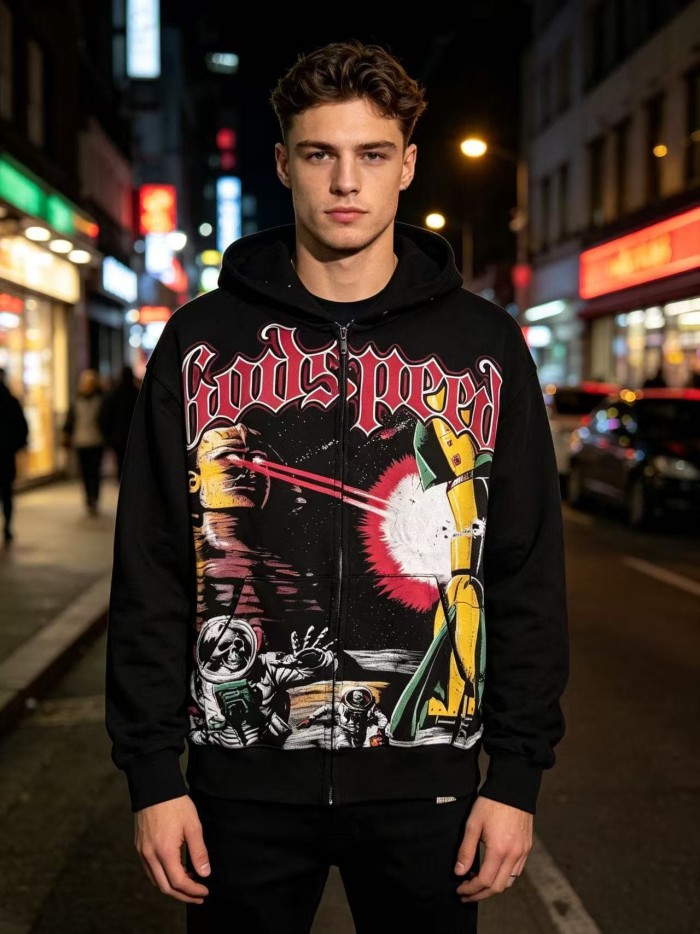 Godspeed Astronaut Skeleton Rocket Graphic World Tour Space Text Print Hoodie 2 colors 29563865