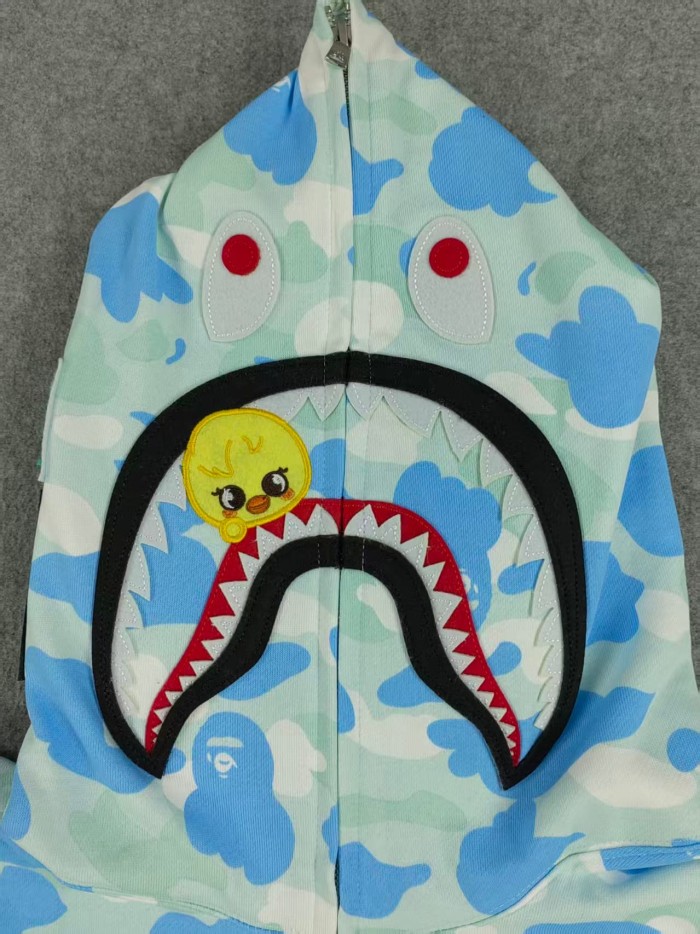 A Bathing Ape Bape 1:1 quality version Stray Kids Co-branded Shark Small Animal Embroidery Camo Zip Up Hoodie 4 colors 29322793