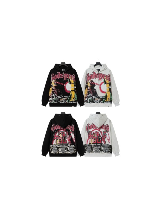 Godspeed Astronaut Skeleton Rocket Graphic World Tour Space Text Print Hoodie 2 colors 29563865