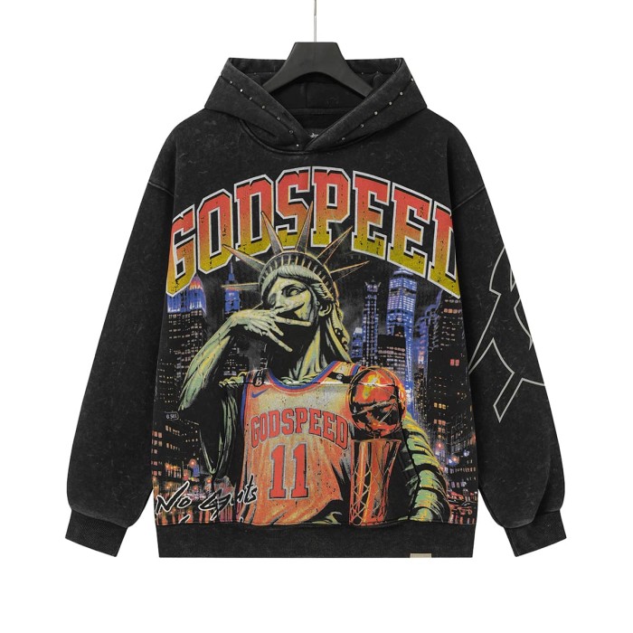 Godspeed Statue Of Liberty Basketball Cracked Letter Logo Washed Fleece Hoodie 2 colors 29563849