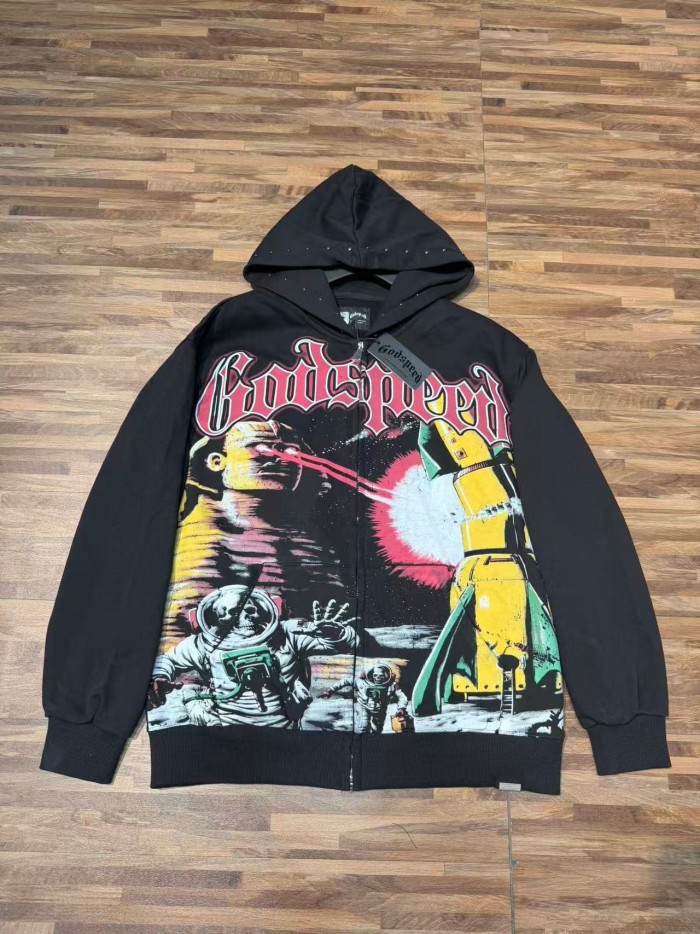 Godspeed Astronaut Skeleton Rocket Graphic World Tour Space Text Print Hoodie 2 colors 29563865