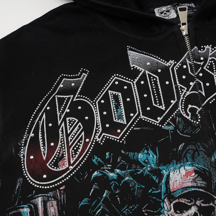 Godspeed Washed Skeleton Motorcycle Print Zip Up Hoodie 2 colors 29563769