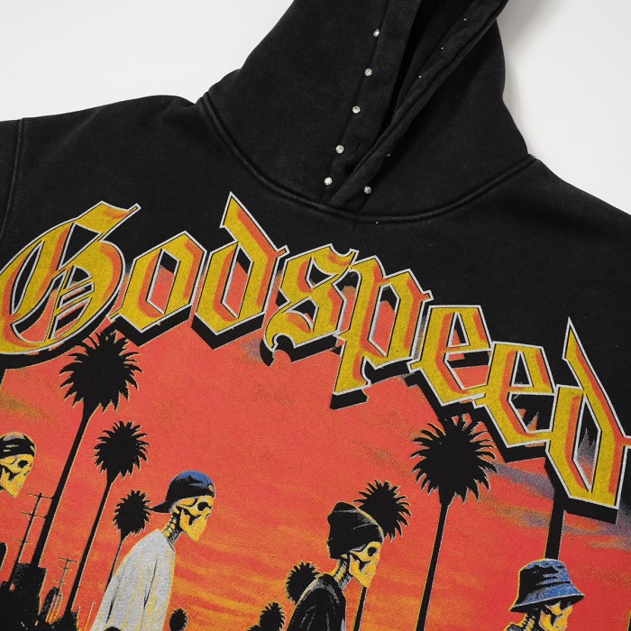 Godspeed Skeleton Skateboard Palm Sunset Washed Fleece Hoodie 2 colors 29563894